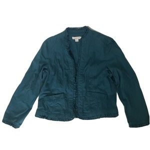 Coldwater Creek Womens Jacket cotton Ruffle hem open front  10/12 Teal Green